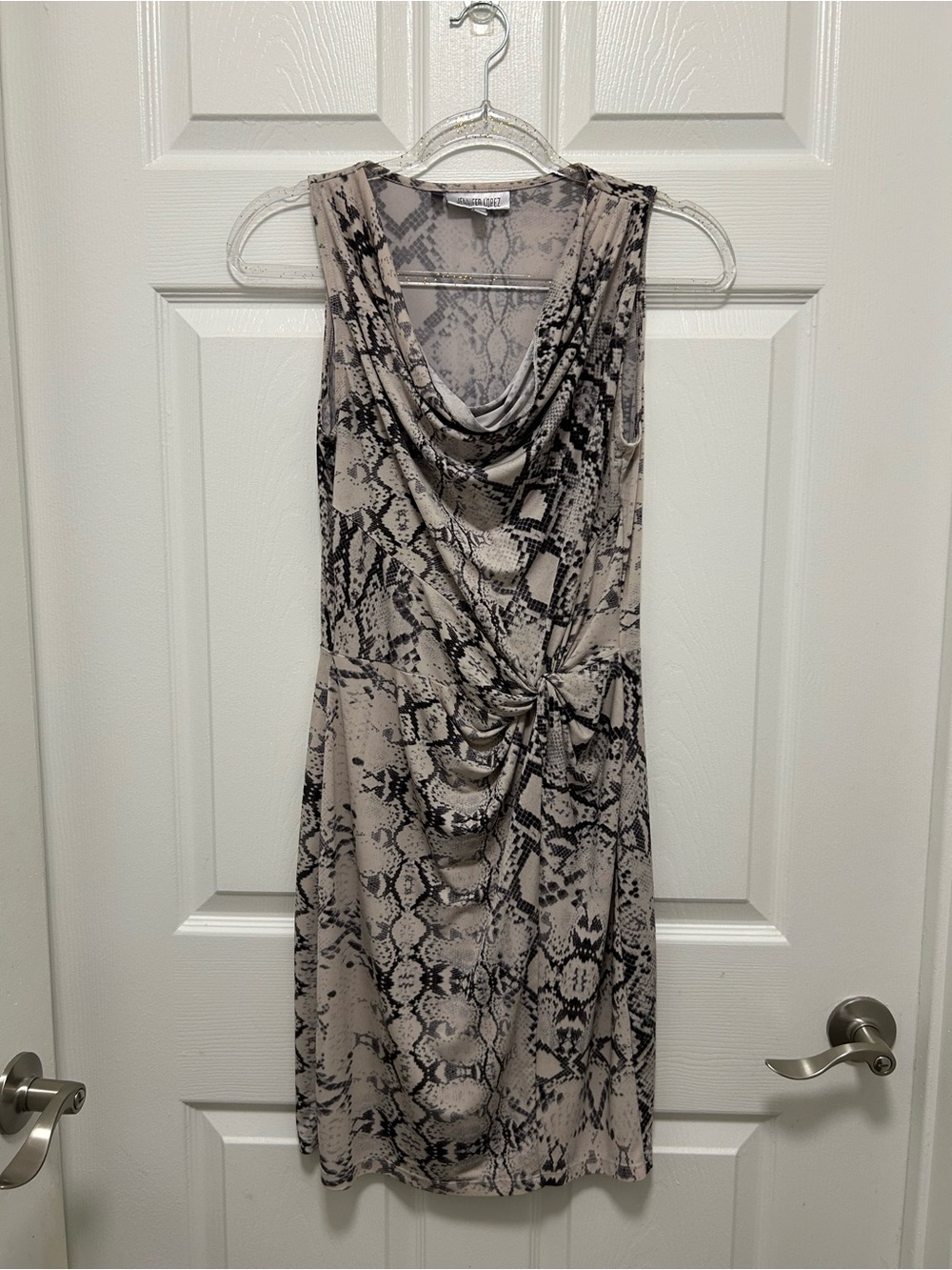 Jennifer Lopez Snake-Print Midi Dress in Beige and Black